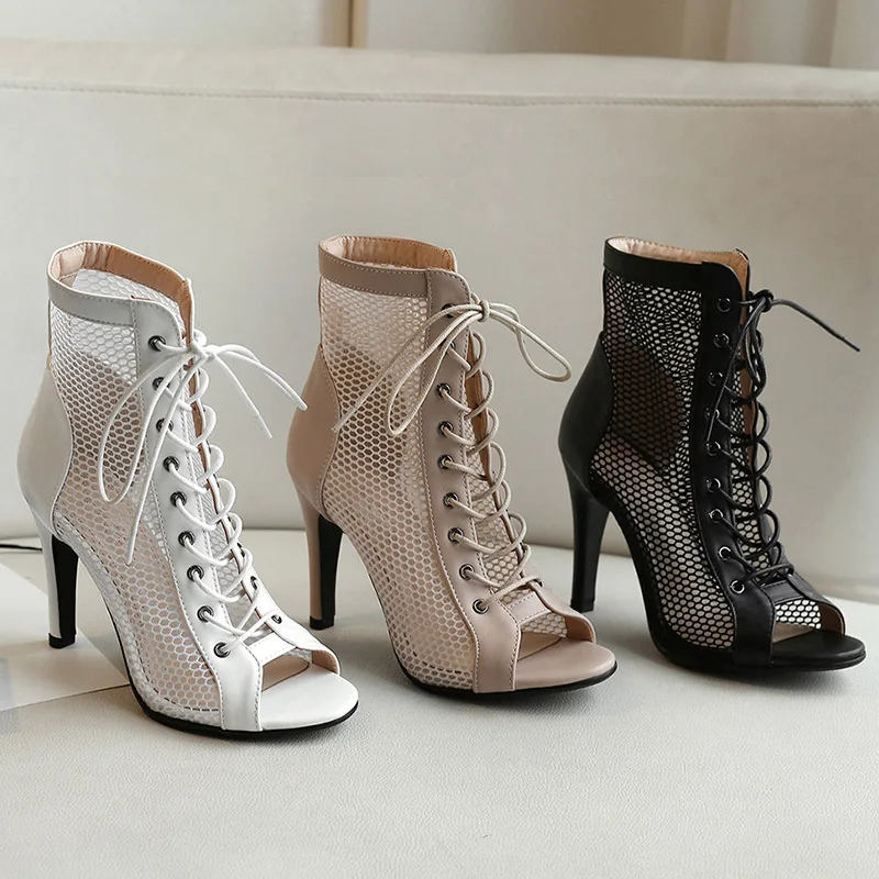 Women Dance Shoes Stilettos High Heels Latin Dance Boots Fish Mouth Mesh Plus Size For Ballroom Dancing Shoes Adjustable instep 2