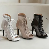 Women Dance Shoes Stilettos High Heels Latin Dance Boots Fish Mouth Mesh Plus Size For Ballroom Dancing Shoes Adjustable instep 2