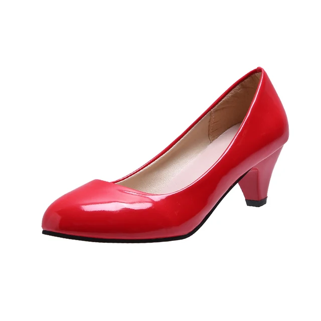 Spike Heels Women Round Toe Shoes Slip-On High Heels Office Ladies Black Patent Leather Pumps Spring Autumn Pu Shallow Shoes Red