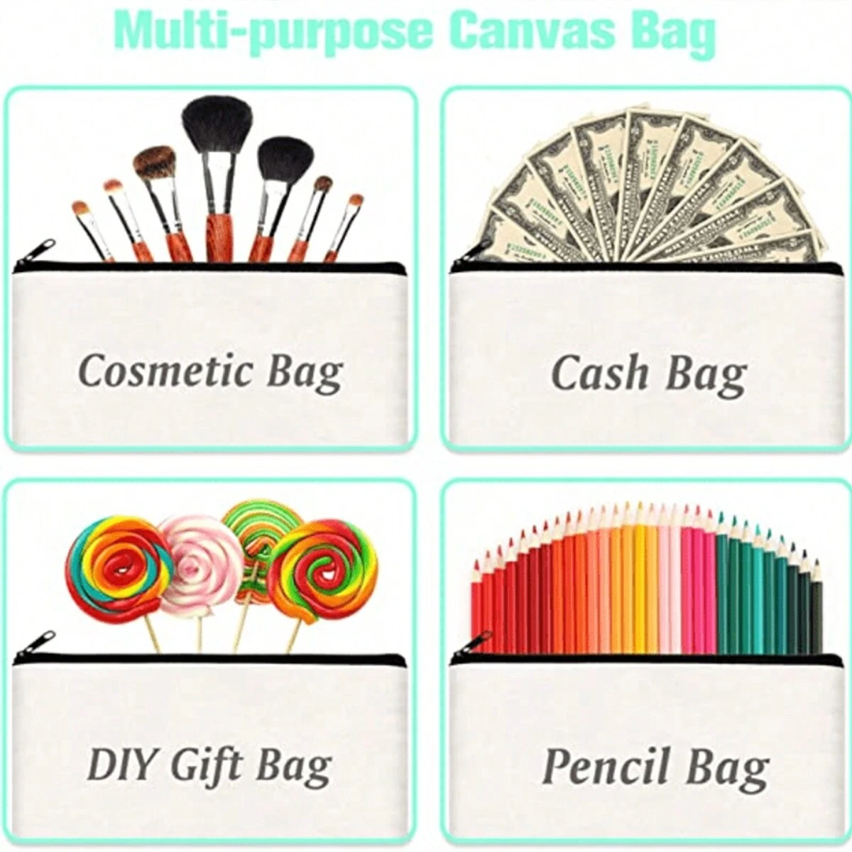 Cosmetic Bag Storage Bag Canvas Multi Functional Zipper Pencil Case For Students DIY