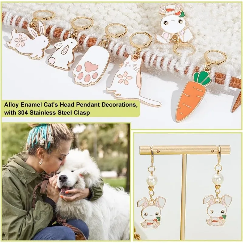 Carrot Rabbit Stitch Markers Carrot/Rabbit/Cat/Paw Alloy Enamel Stitch Marker Charms Locking Marker 12 Pcs 6 Styles