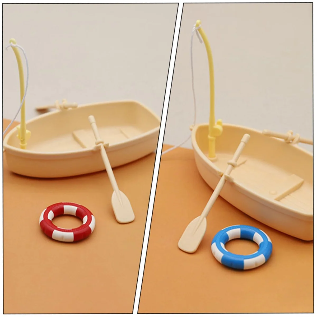 2 Sets Swimming Ring Miniature Boat Life Ring Oars Canoe Boat Cruise Toy Plastic Sailboat Household