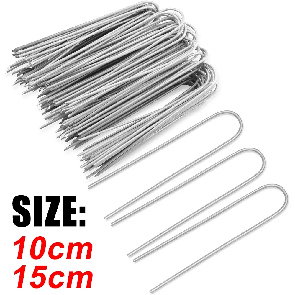 Garden staples U-type Heavy-duty Fence Tubing Stakes Sod Pins Galvanized Landscape Spike Holding Lawns Barrier Ground Nail