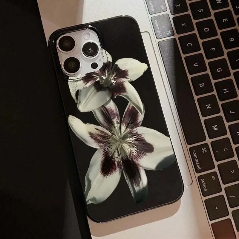 Lily Orchid Flower Print Phone Case - Shockproof Cover for iPhone 11-17 Series
