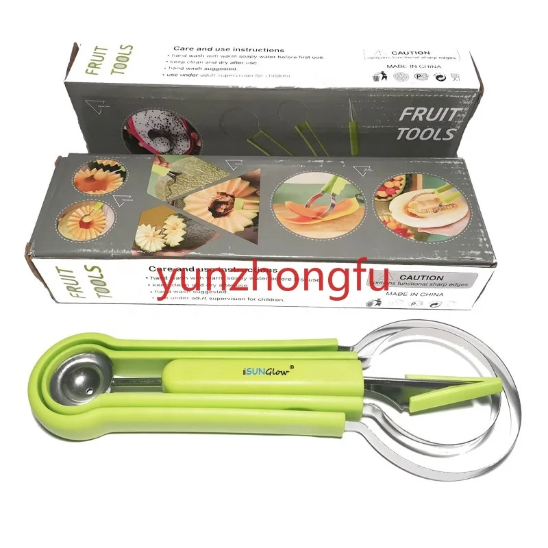 

Useful Stainless Steel Kitchen Tools Fruits Melon Baller Scoop Carving Knife 3 in 1 Fruit Dig Ball Spoon Kitchenware Gadgets