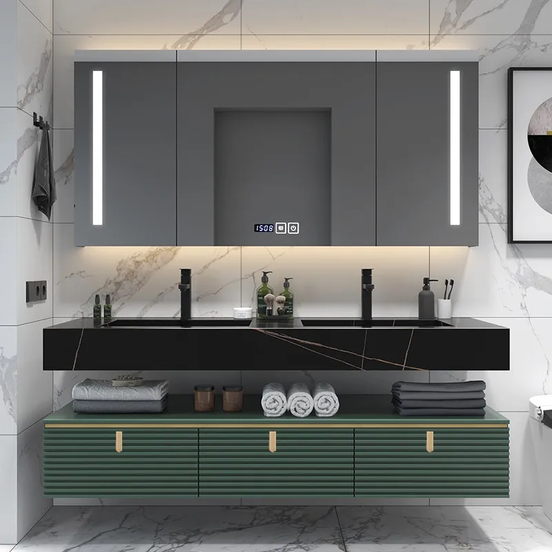 Light luxury rock panel bathroom cabinet integrated basin