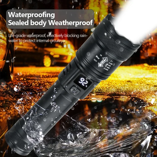 High Power Self Defense LED Flashlights USB Rechargeable Strong Hand Light Multifunctional Torch Lamp For Emergency Camping 4
