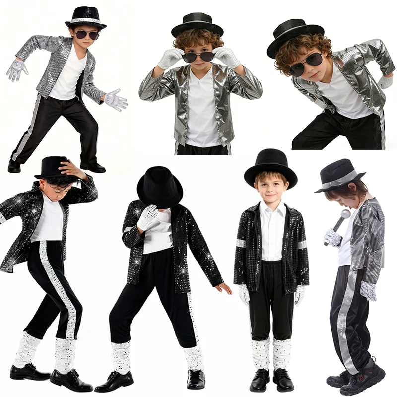Disfraz de Cosplay de Michael Jackson para Niños, Traje de Tap Dance, Top y Pantalones, Disfraz para Actuaciones en Escenario, Halloween, Fiestas y Carnaval