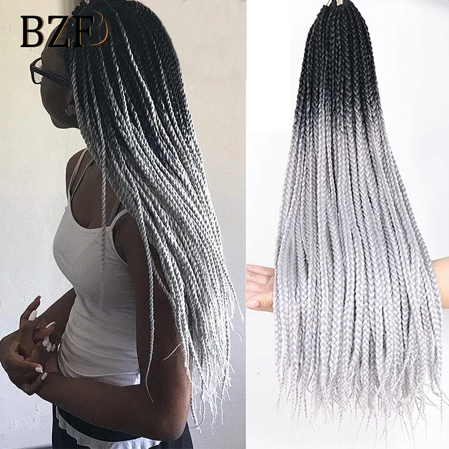 Ombre Grey Box tranças para mulheres, Crochet cabelo trançado, pré-looped  deusa, Braid extensões, 24 - AliExpress