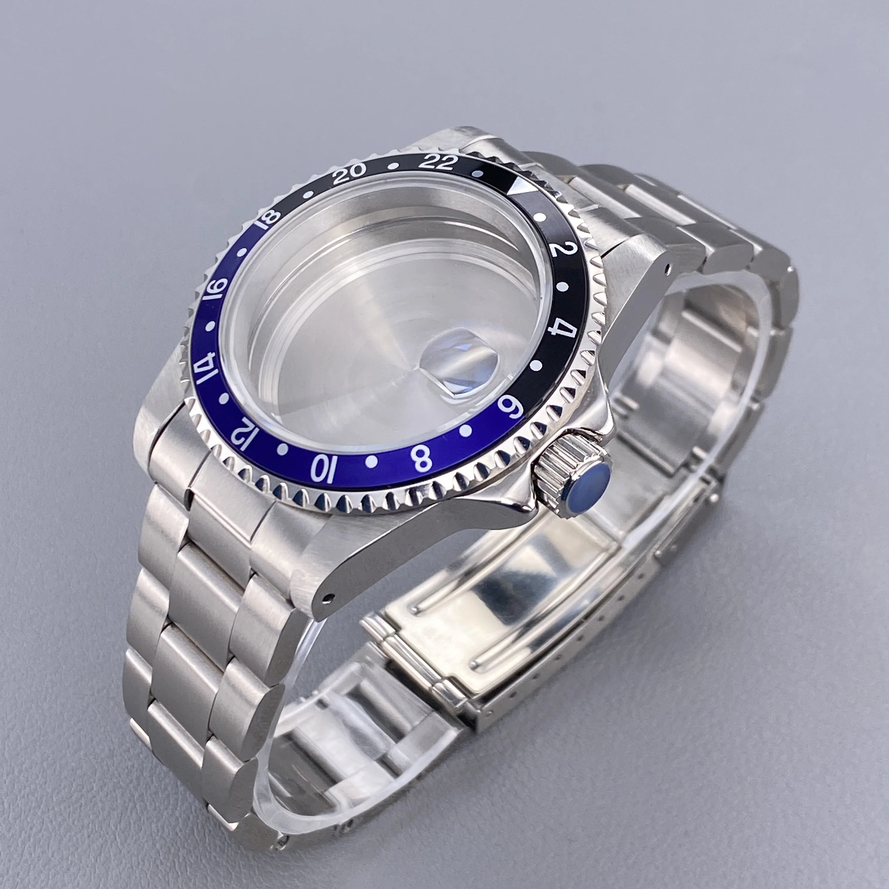 Vintage 39.5MM GMT/SUB Watch Case with 120-Click Bezel & Sapphire Glass