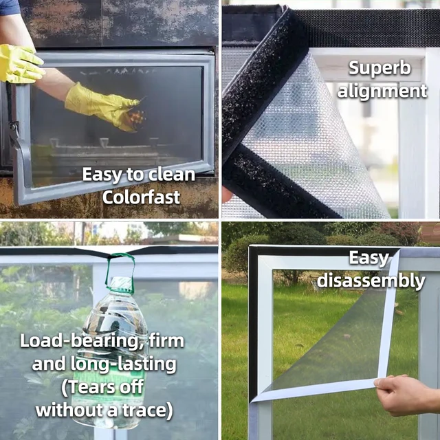Écran de fenêtre auto-adhésif en Velcro noir, amovible et lavable, taille personnalisable, moustiquaires en Tulle, rideaux de contrôle des insectes d'été 3