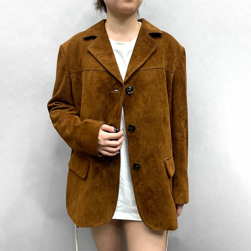 2024 Lady's Fashion Real Suede Jacket Genuine Sheepskin