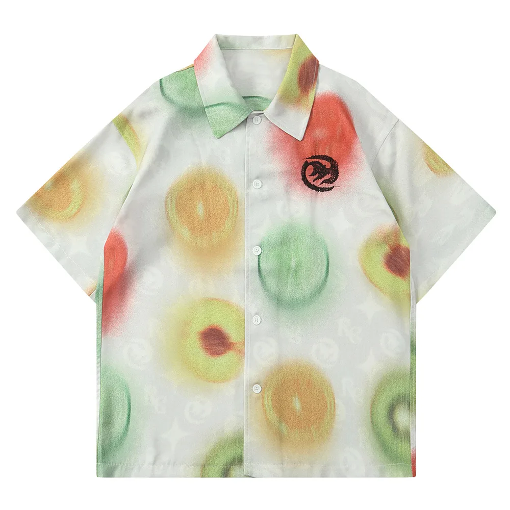 

High Street Clothes For Men Beach Shirts Fruit Graphic Loose Y2K Hawaiian Shirts Letter Embroidery Harajuku Short Sleeves Tops