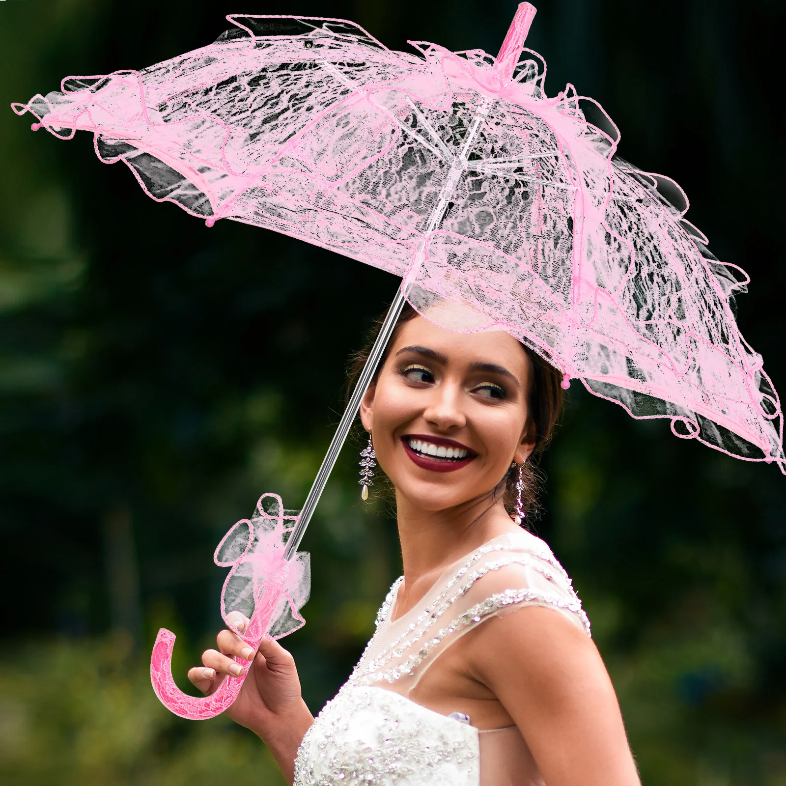 

Stylish Western Style Umbrella Lace Fleur Parasol Decoration Wedding Bride Umbrella - Size Small (Pink)