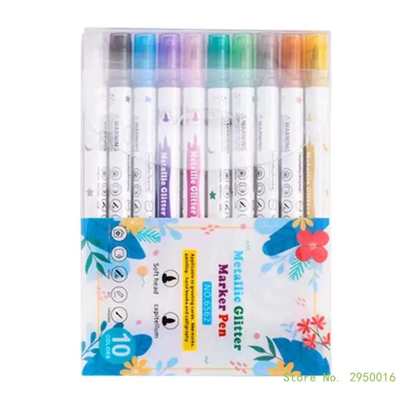 10 Pcs Double End Metallic Marker Pens Double Tip Glitter Marker Kid Art Set for Coloring Cards Making DIY Scrapbooking