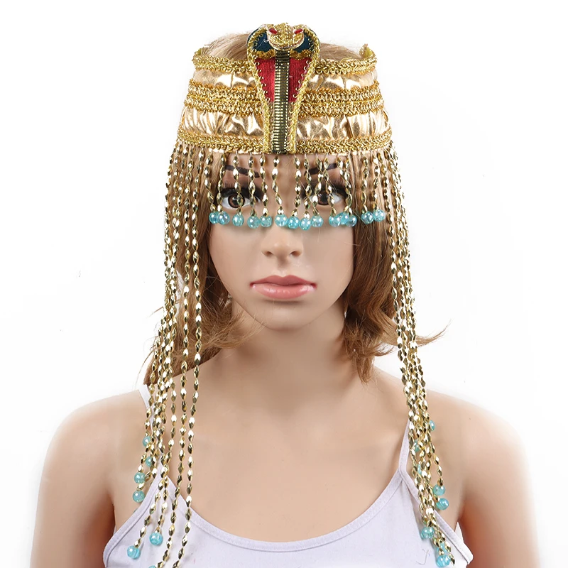 

Snake Shape Headpiece Egyptian Queen Cleopatra Headdress Egyptian Headband Hair Accessories with Beaded Tassel Halloween Cosplay