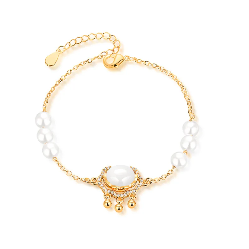 

KOSE New Fashion Style Korean Version Xiangyun Ruyi Safe Lock Bracelet Imitation Pearl Classic Zircon Net Red Same Style