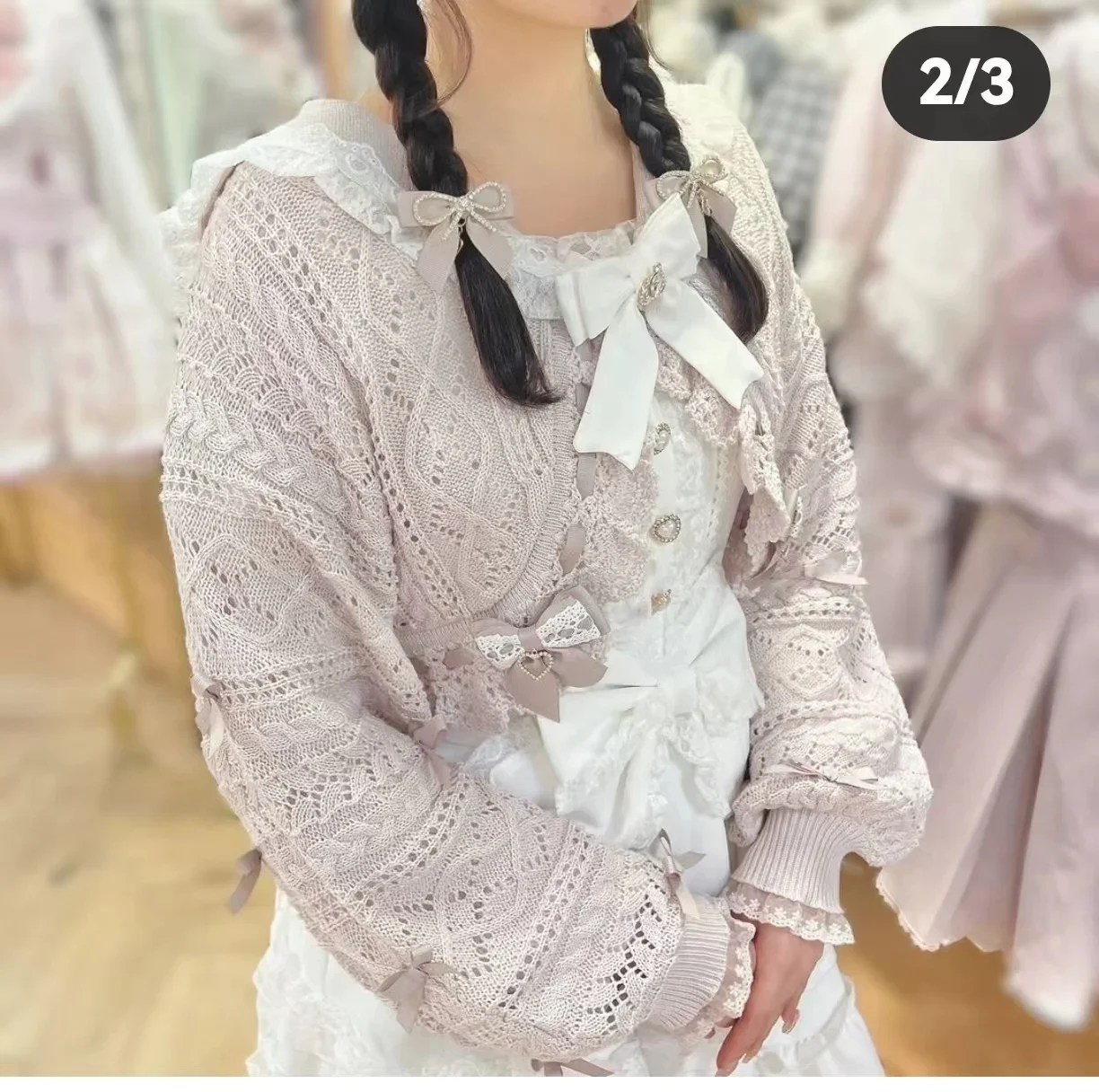 Description Picture 5 of itemSweet Girl Navy Collar Short Knitted Cardigan Japanese Autumn Hand Crochet Cute Lantern Long Sleeve Hollow Sweater Jacket