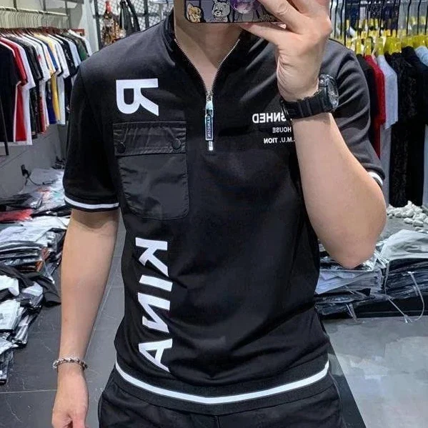 Description Picture 4 of itemMale Polo T Shirts Rock Streetwear Zipper Clothing Goth Grunge with Collar Tee Shirt for Men Trashy Y2k Top Alphabet Cool New In