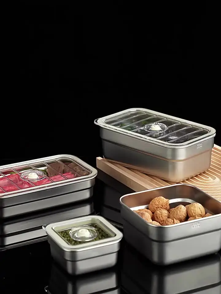 保存容器・ケース Vacuum Sealer Food Storage Containers 316 Stainless Steel Vacuum Fresh Keeping Box Refrigerator Sealed