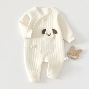 AYNIGIELL الخريف الوليد فراشة معطف سميكة الدافئة بذلة 0-6 أشهر الطفل الكرتون الحيوان نمط القطن الخالص ملابس أطفال 3