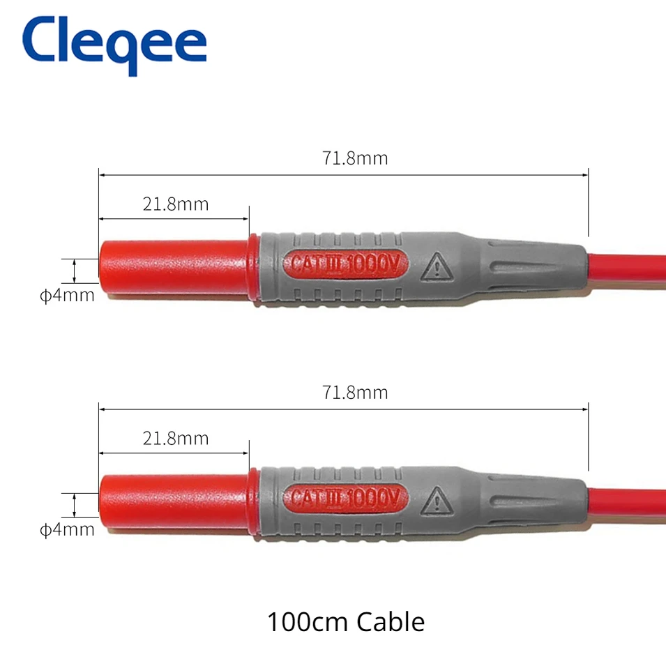 Cleqee P1032 2PCS Dual 4mm Safety Banana Plug Test Leads Straight