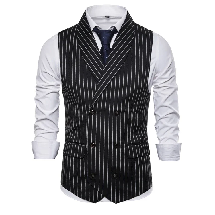 Mens Dress Vest Stripe Plaid Double Breasted Sleeveless