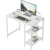 Small Computer Desk, 35 Inch Home Office Desk with Storage Shelves, Study Writing Desk, White 1