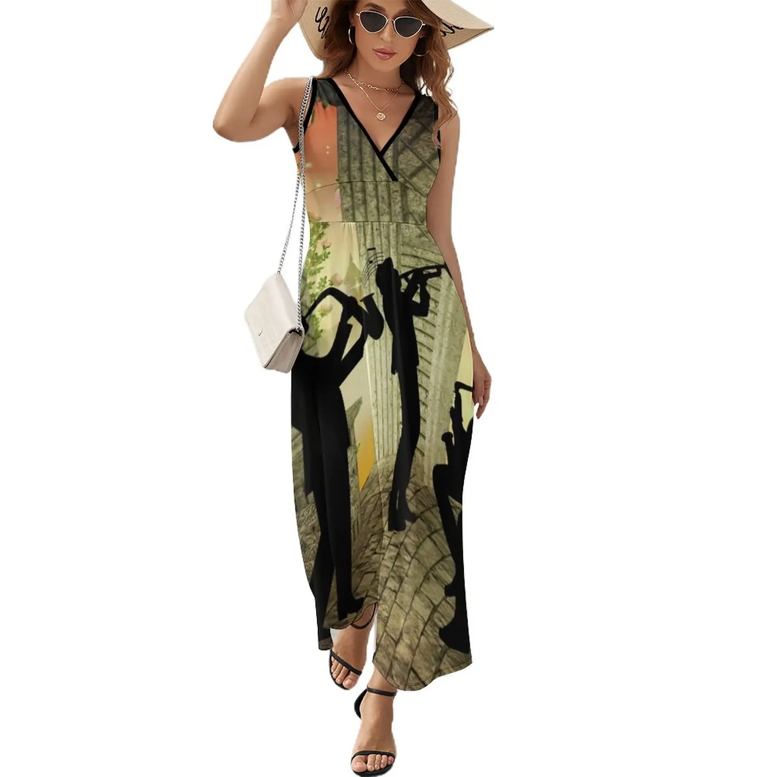 International Jazz Music Band Sleeveless Dress clothes for woman Women's evening dress party dresses woman long sleeve dresses