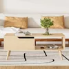 Oak Coffee Table, Mid Century Modern Coffee Table with Drawer & Shelf, 39'' Wooden Simple Console Table for Living Room 3