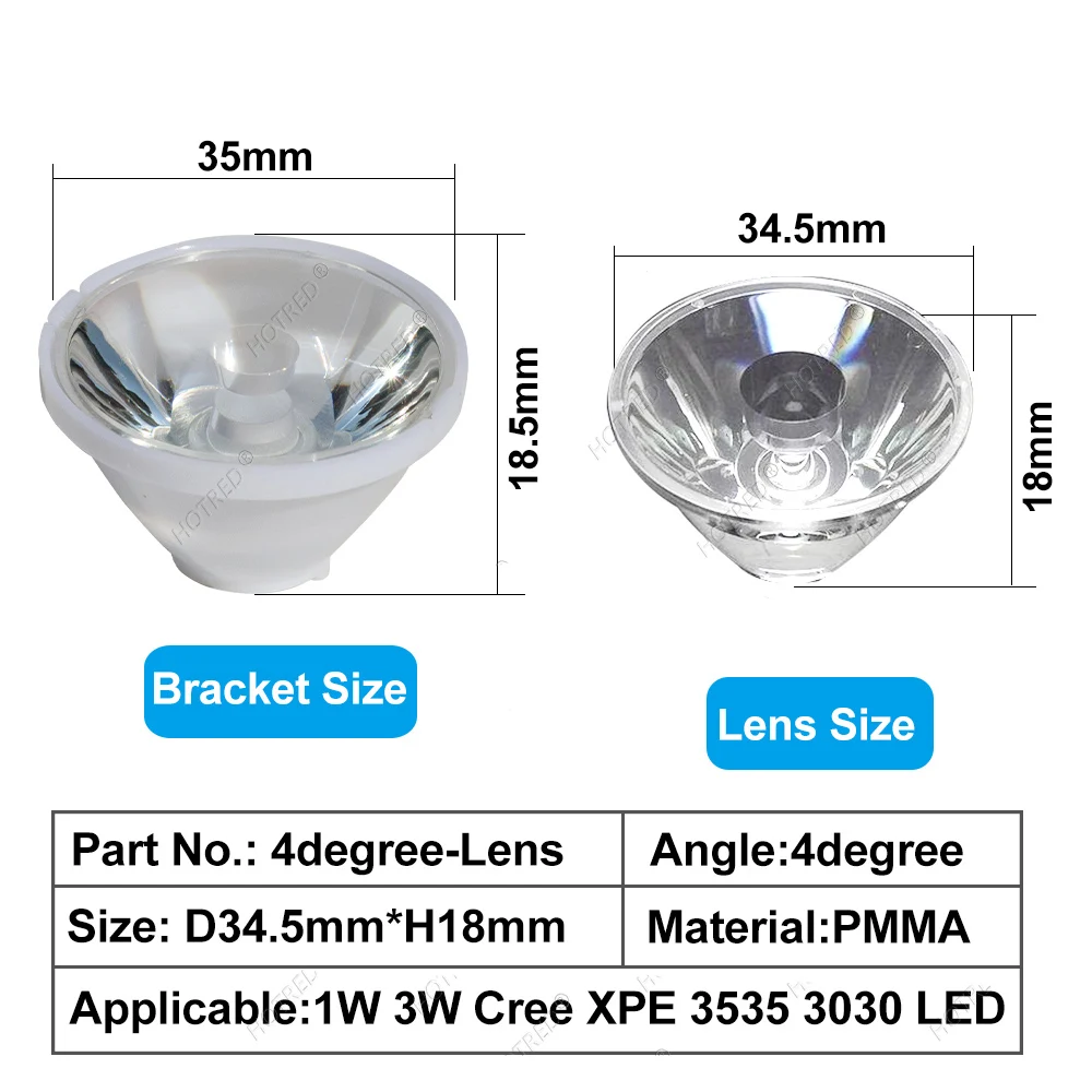 1W 3W 5W 4 Degree Focus LED Lens 3535 3030 XPE XPG2 35mm XPE2