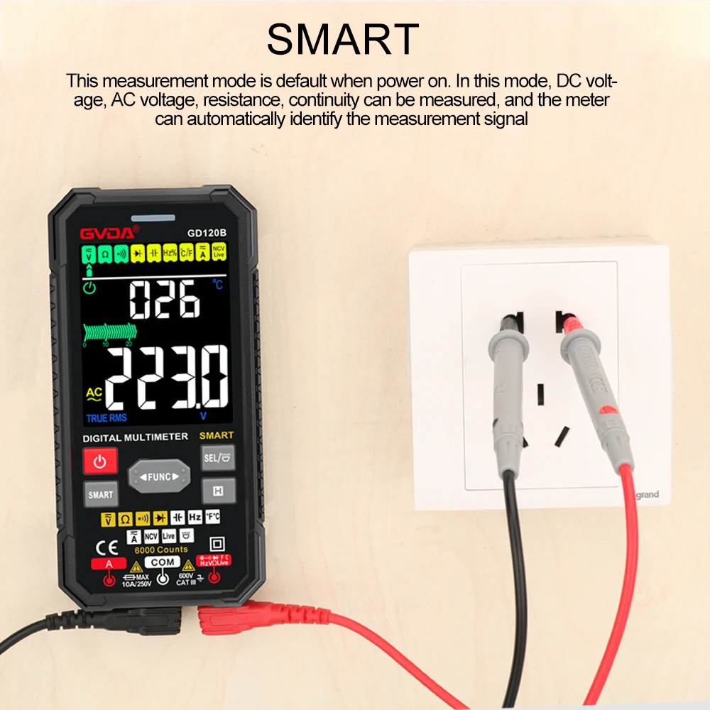 Digital multimeter multimeter tester analog multimeter GVDA new digital multimeter T-RMS auto range AC DC NCV color LCD smart multimetro tester ohm capacitance Hz temp voltage meter