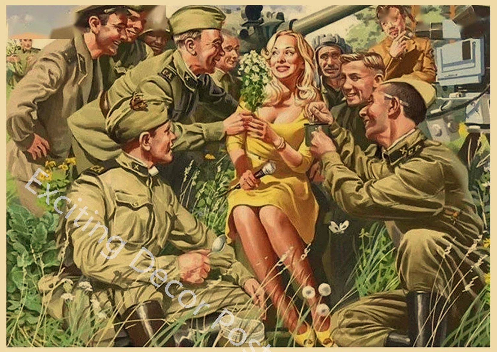 Vintage Soviet Era Pin-Up Girls Propaganda Poster Wall Art Decoration