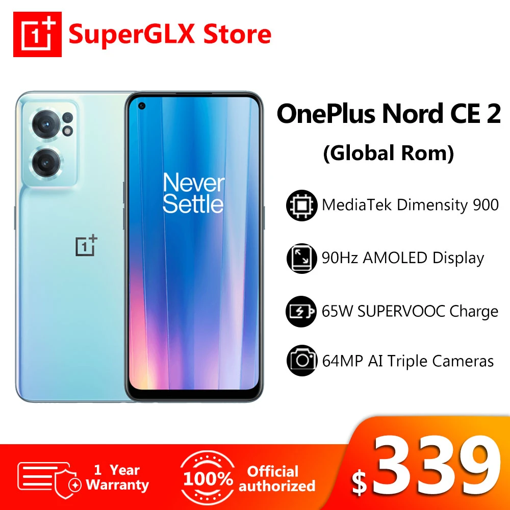 2022 OnePlus Nord CE 2 5G Smartphone MediaTek Dimensity 900 Chipset 65W SuperVOOC Fast Charging 6.43'' 90Hz Display Nord ce2 best phone in oneplus