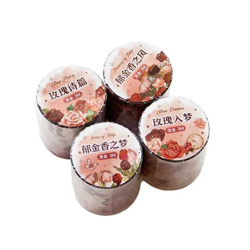 1Roll Tape Vintage Rose Decoration Adhesives Round Roll PET Handbook Material Scrapbook Cut Supplies 45MM*30CM 5