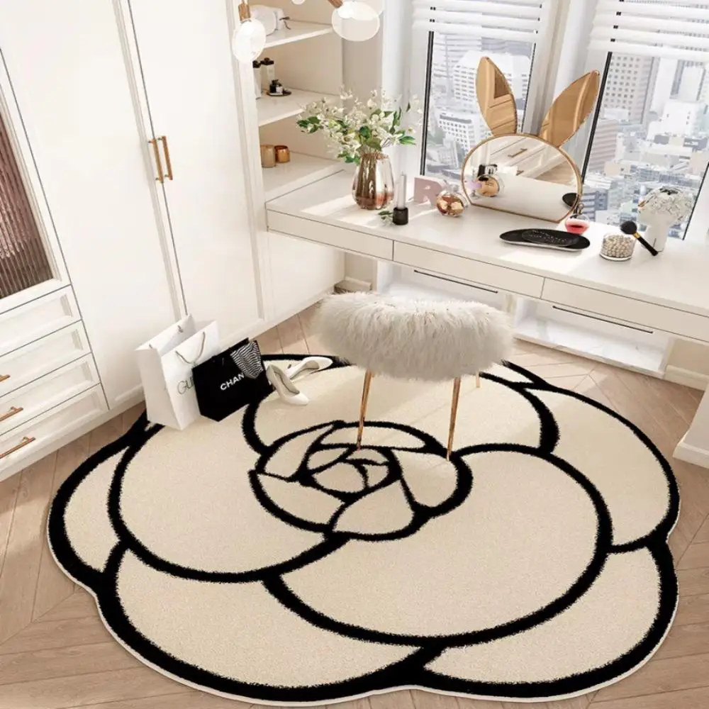 Floor Mat Round Camellia Crystal Velvet Living Room Bathroom Door Absorbent Quick-Drying Non-slip Carpet