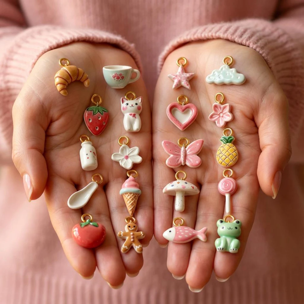 Einfacher und süßer Stil, beliebte DIY-Anhänger-Charms für Schmuck: Erdbeere, Ananas, Wolke, Liebe, Pilz.