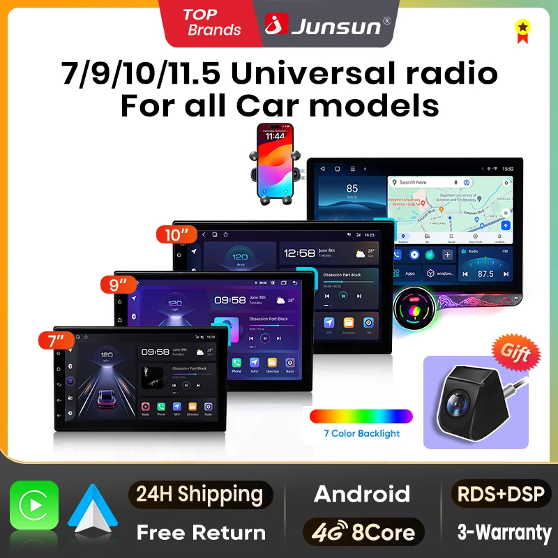 Junsun Universal Radio de coche estéreo Multimedia Video CarPlay Android Auto sistemas intelligen para Ford Peugeot Citroen Fiat 7/9/10" 1