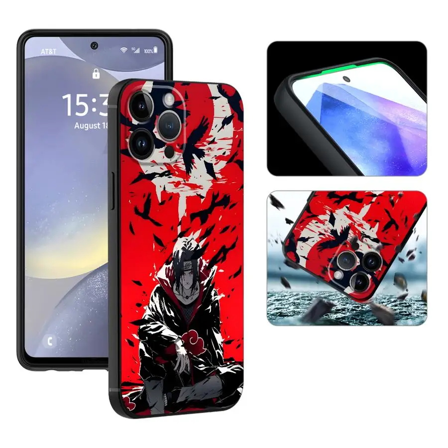Sleek Black Soft Phone Cover with Cool Uchiha Itachi Design