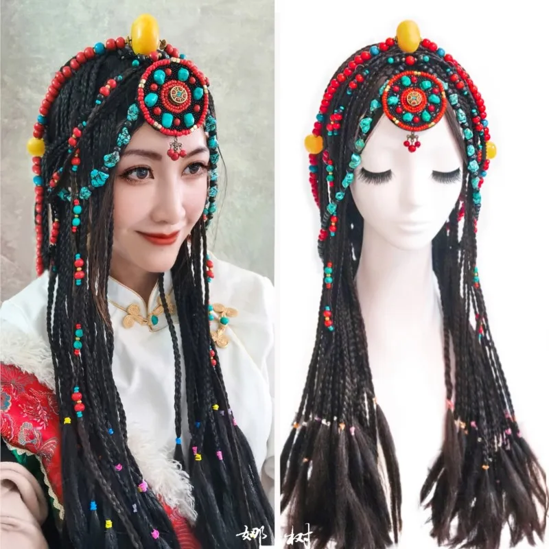 Tibetan Style Detachable Wig Hair Piece Braid Clothing Headdress Ethnic Accessories anime stitch disney wearable detachable handmade manicure nails kawaii fashion creativity removable finger accessories mom gifts