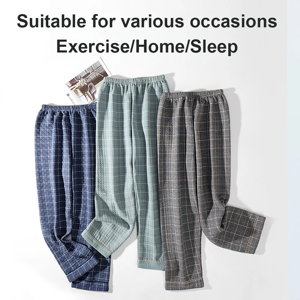 6XL 165KG Extra Large Men's Pajama Pants Autumn Winter 3-layer 100% Cotton Warm PJ Pants Soft Comfortable Trousers for Sleeping