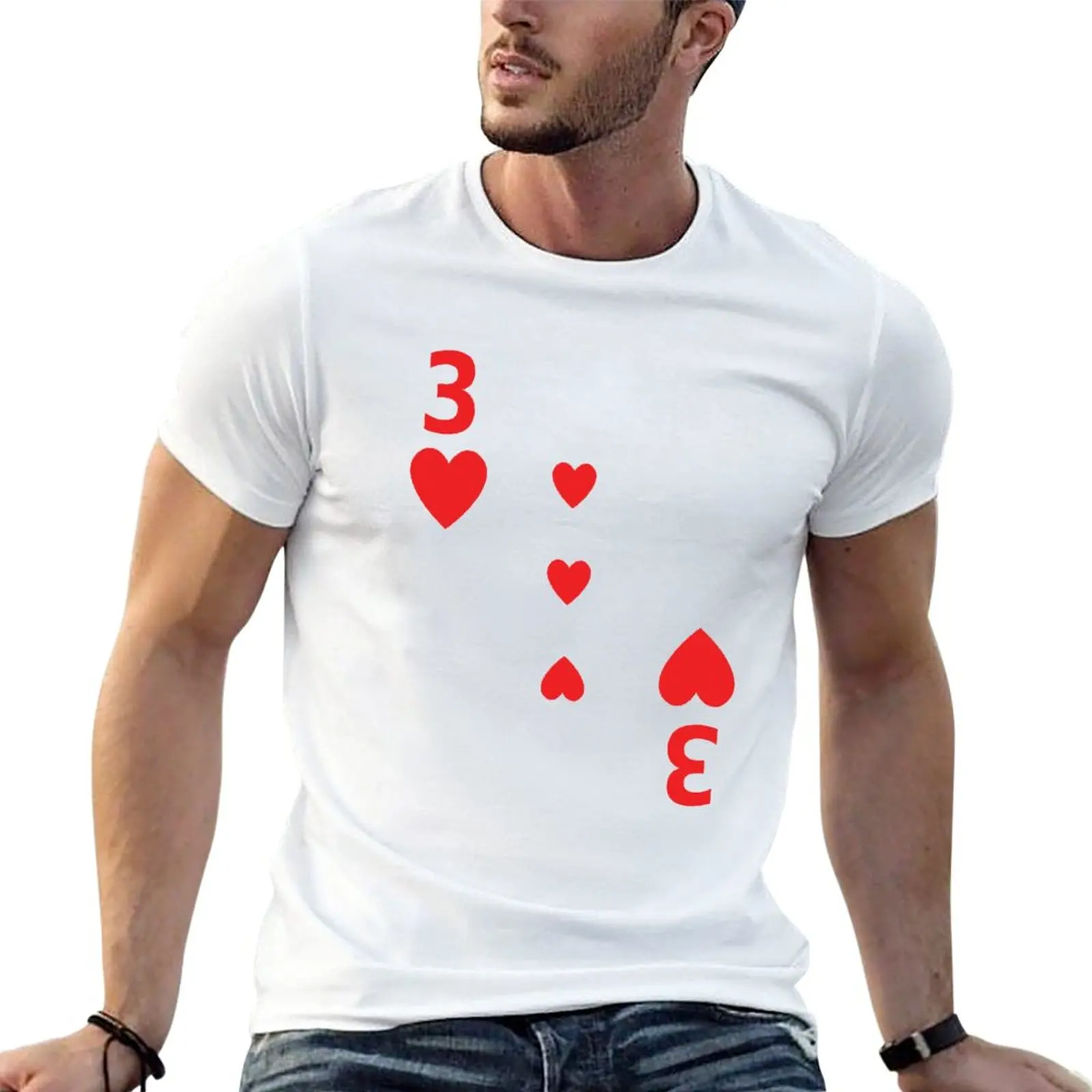 

Three of Hearts poker playing card costume 3 T-Shirt aesthetic clothes tops mens tall t shirts