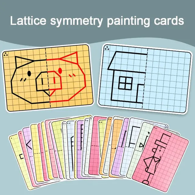 30 page children's grid symmetrical drawing toy focuses on fine motor skills writing and 4-color brush control training drawing 2