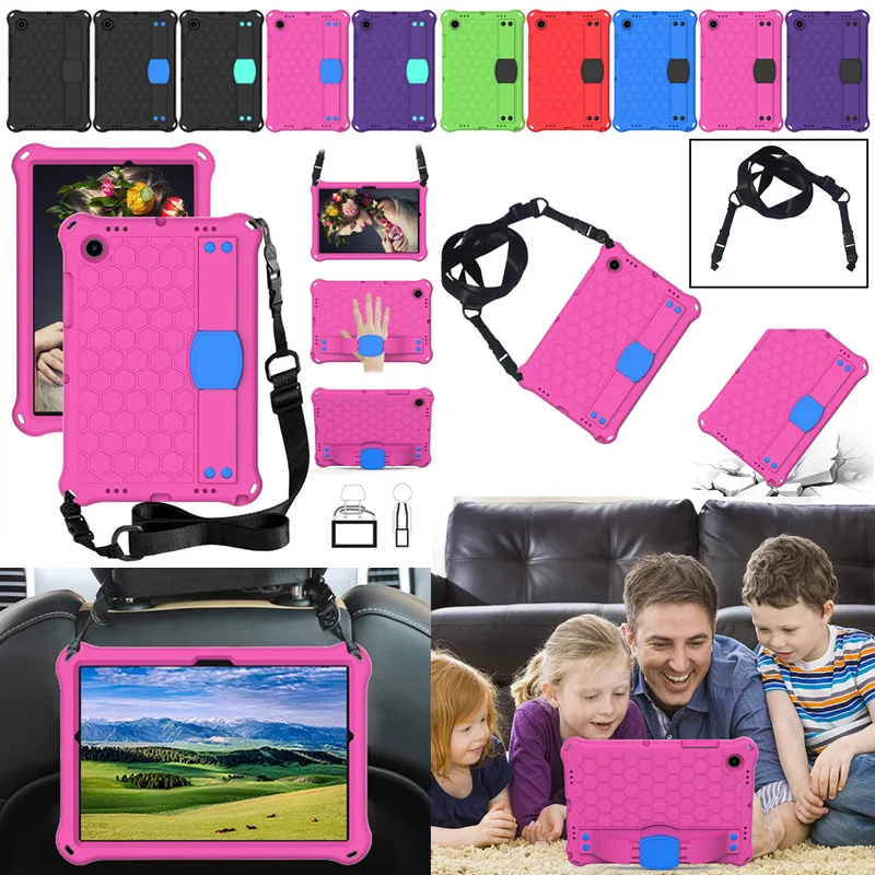 

For Samsung Galaxy Tab A8 10.5 2021 SM-X200 X205 Shoulder Strap Bracket Kids Case Contrast Color Multiple Honeycomb Style Cover