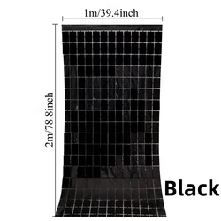 Sparkling Square Glitter Curtain Backdrop - Gold, Silver & Pink Shimmer Wall Decor - 2PCS (Black)