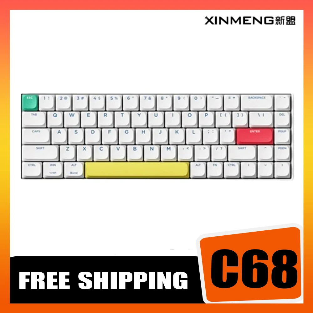 Xinmeng C68 기계식 키보드, 트라이 모드 무선 블루투스 USB 키보드, 경량 RGB, 사무실 게이머, E-스포츠 PC 게임 선물