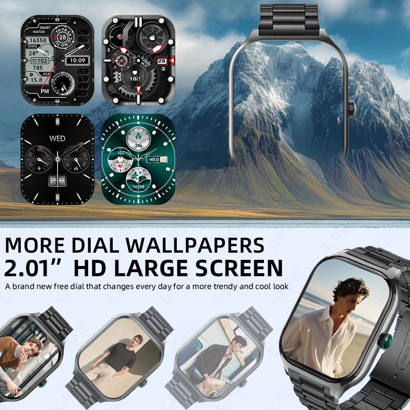LIGE 2.01" Smart Watch 2025 For Android iOS Gift Bluetooth Call Smartwatch Touch Dial Music Fitness Tracker Sports Watches New