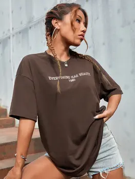 Everything Has Beauty 1980 Letter Slogan Print T-Shirts Women O-Neck Breathable Short Sleeve 100% Cotton Oversize Tee Clothing 1