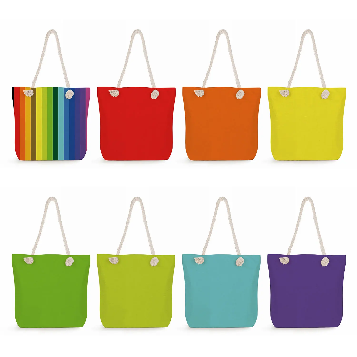 

Women Shoulder Bag Custom Pattern High Capacity Solid Color Print Handbags Thick Rope Eco Reusable Shopping Bag Travel Beach Bag