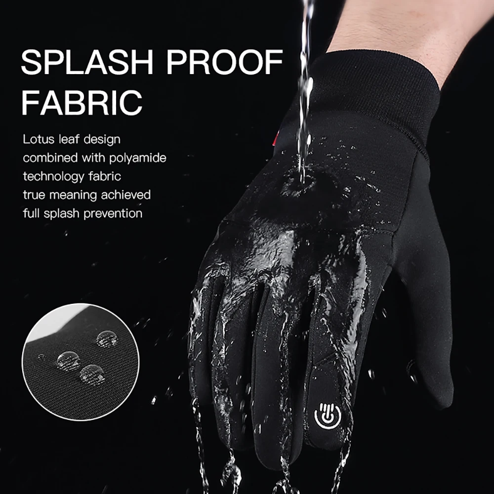 Winter MTB Cycling Gloves Leather Wear Resistant Warm Plush Insulation Snowmobile Motorbike Gloves Men Black for Work Hiking 4